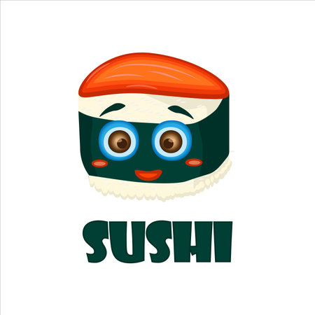 Funny sashimi vector cartoon character. Cute sashimi faces, Japanese food. Different sushi characters, vector illustration isolated on white backgroundのイラスト素材