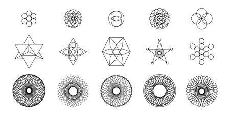 Vector set of Y2K circle and retro-futuristic elements for decorationのイラスト素材
