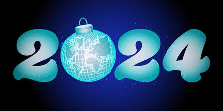 Luxury design with Happy New Year 2024 with blue number on blue background