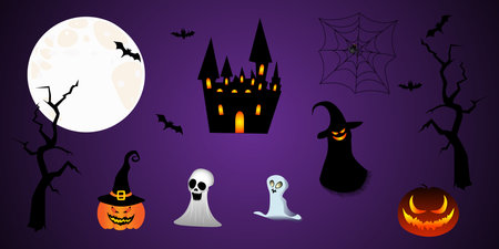 Halloween Spooky Night Scene Vector Imageのイラスト素材