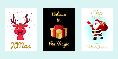 A set of greeting cards for Christmas and New Yearのイラスト素材