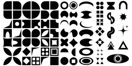 set of abstract aesthetic y2k geometric elements retro vector shapesのイラスト素材
