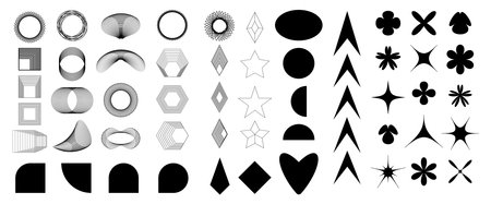 set of abstract aesthetic y2k geometric elements retro vector shapesのイラスト素材