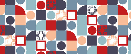 Geometric pattern vector background with Scandinavian abstract color or Swiss geometry prints of rectangles, squares and circles shape designのイラスト素材