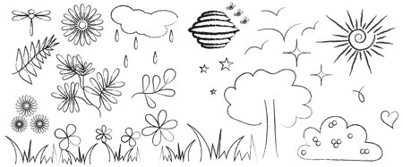 Elements for note-taking, highlighting, and underlining in Hand drawn-style text.のイラスト素材