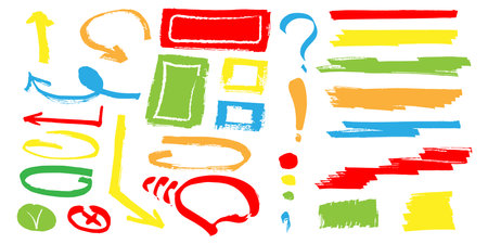 Elements for note-taking, highlighting, and underlining in Hand drawn-style text.のイラスト素材