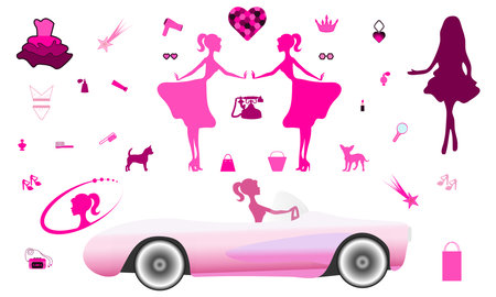 Pink set of clothes and accessories for girls, isolated objectsのイラスト素材