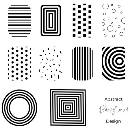 Set of 9 monochromatic geometric elements. Vector illustration.のイラスト素材