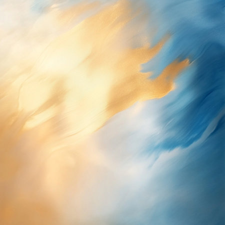 A soft gradient abstract design featuring smooth, radiant pastel hues transitioning seamlessly from blue (symbolizing wisdom and depth) to warm gold (representing illumination and clarity). Perfect for use in digital backgrounds, presentations, or creative design projectsの写真素材