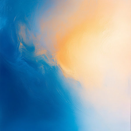 A soft gradient abstract design featuring smooth, radiant pastel hues transitioning seamlessly from blue (symbolizing wisdom and depth) to warm gold (representing illumination and clarity). Perfect for use in digital backgrounds, presentations, or creative design projectsの写真素材