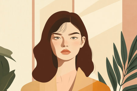 A modern and sophisticated minimalist portrait of a woman with closed eyes, created in an abstract line art style. Featuring soft, warm earthy tones, this digital artwork exudes elegance, serenity, and contemporary beauty. Ideal for art prints, interior decor, and fashion-inspired graphic design. AI-generated illustrationの写真素材