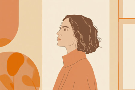 A modern and sophisticated minimalist portrait of a woman with closed eyes, created in an abstract line art style. Featuring soft, warm earthy tones, this digital artwork exudes elegance, serenity, and contemporary beauty. Ideal for art prints, interior decor, and fashion-inspired graphic design. AI-generated illustrationの写真素材