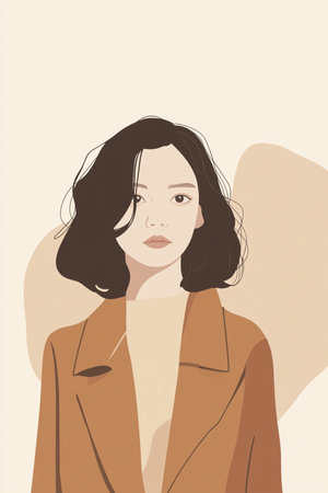 A modern and sophisticated minimalist portrait of a woman, created in an abstract line art style. Featuring soft, warm earthy tones, this digital artwork exudes elegance, serenity, and contemporary beauty. Ideal for art prints, interior decor, and fashion-inspired graphic design. AI-generated illustrationの写真素材