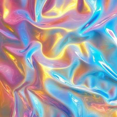 High-resolution abstract background featuring a holographic rainbow foil texture with iridescent...