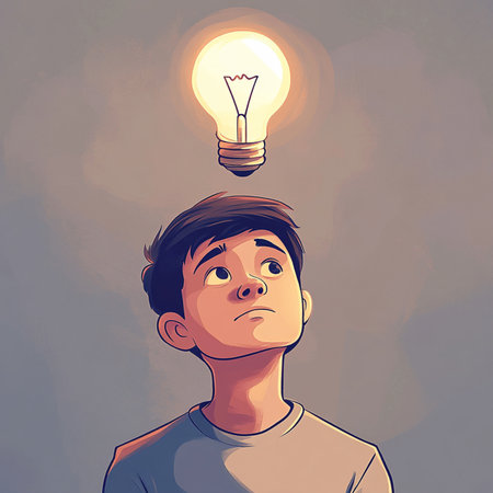 This AI-generated, semi-realistic illustration features a boy in a minimalist setting, gazing...