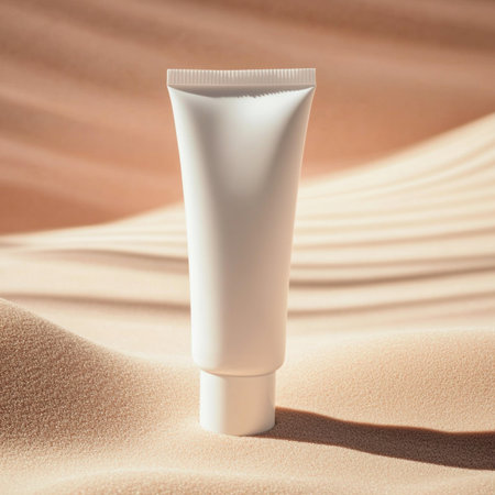 A cosmetic cream tube placed on a soft, delicate background with empty space for text or branding. Ideal for skincare product mockups, packaging presentations, or advertising design. This image represents clean beauty, minimal aesthetics, and a modern promotional styleの写真素材