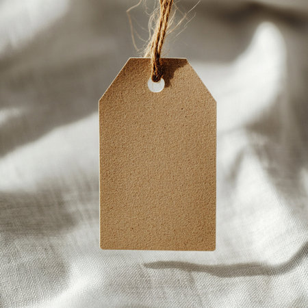 Blank price tag on a white fabric background. Toned.