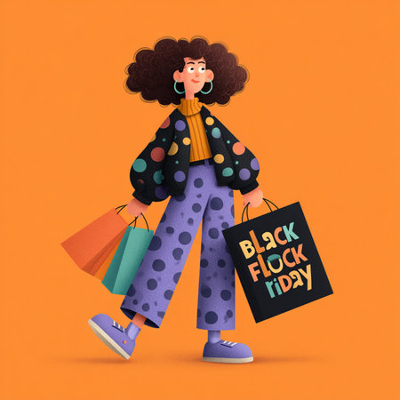 A playful and vibrant Black Friday banner in cartoon style featuring bold colors, abstract shapes, and empty space for custom text. This eye-catching design is ideal for promotional content, online sales, advertisements, posters, flyers, and social media campaigns. The cheerful, colorful layout adds energy and appeal, perfect for grabbing attention during the Black Friday shopping seasonの写真素材