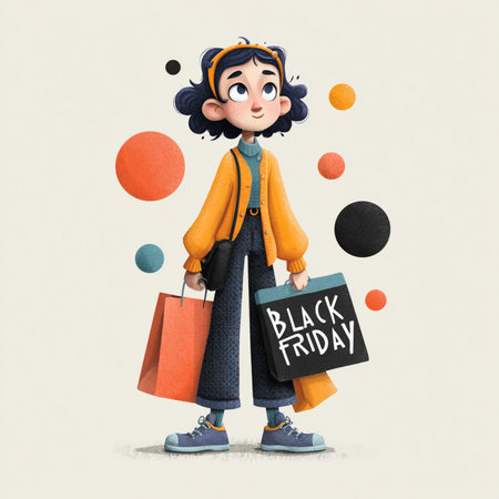 A playful and vibrant Black Friday banner in cartoon style featuring bold colors, abstract shapes, and empty space for custom text. This eye-catching design is ideal for promotional content, online sales, advertisements, posters, flyers, and social media campaigns. The cheerful, colorful layout adds energy and appeal, perfect for grabbing attention during the Black Friday shopping seasonの写真素材