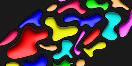 Dynamic abstract background with colorful liquid shapes on a dark surface. Bright neon gradients in...
