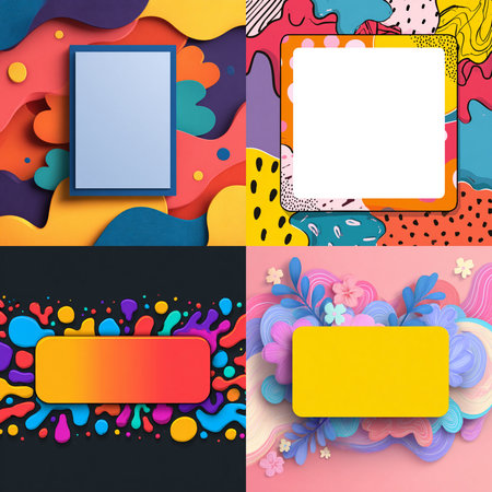 Creative and colorful abstract background in modern paper cut style with vibrant 3D layered shapes...