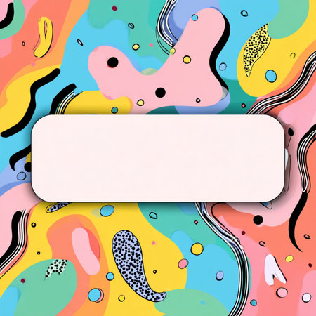 Creative and colorful abstract background in modern paper cut style with vibrant 3D layered shapes and a central blank area for text. This eye-catching design is perfect for promotional banners, posters, flyers, ads, or social media graphics. The combination of playful elements, bold colors, and cartoon-like style makes it ideal for creative marketing materials and kid-friendly contentの写真素材