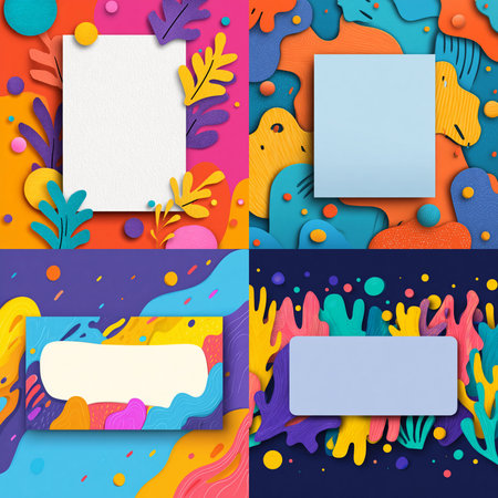 Creative and colorful abstract background in modern paper cut style with vibrant 3D layered shapes...