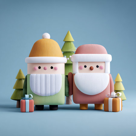 3D cartoon-style minimalist Christmas and New Year illustration in playful bright colors. Modern festive design with cute holiday elements, perfect for greeting cards, posters, invitations, social media, advertising, seasonal decor, and digital projectsの写真素材