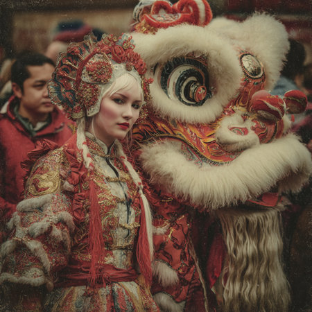 Festive Chinese New Year background with red and gold decorations, traditional lanterns, and dragon elements. Perfect for greeting cards, posters, banners, and holiday designsの写真素材