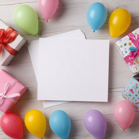 Adorable children's birthday invitation with cheerful colors, playful characters, and festive elements. Ideal for greeting cards, posters, and printable templatesの写真素材