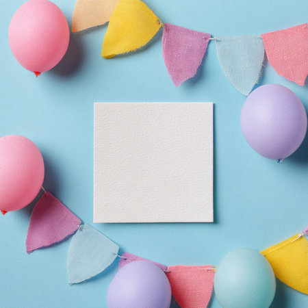 Adorable children's birthday invitation with cheerful colors, playful characters, and festive elements. Ideal for greeting cards, posters, and printable templatesの写真素材