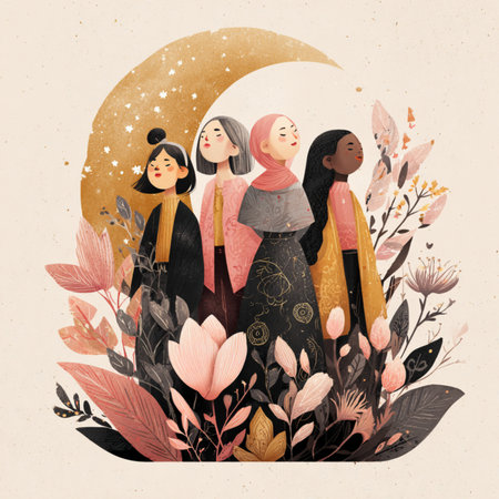 Elegant background for International Women's Day with floral decoration. Perfect for holiday greetings, posters, invitations, banners, and feminine design projectsの写真素材