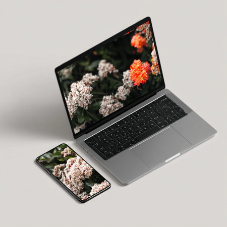 Minimal laptop and phone mockup with clean screen design, ideal for app presentation, website...