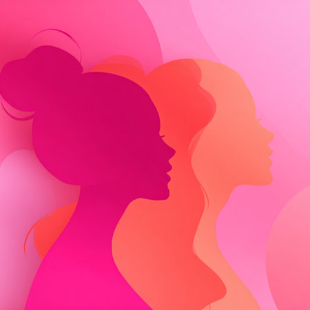Vibrant neon line-art silhouettes of women on a dark glowing background. Ideal for 8 March celebrations, feminine artwork, event branding, posters, invitations, and modern promotional materialsの写真素材