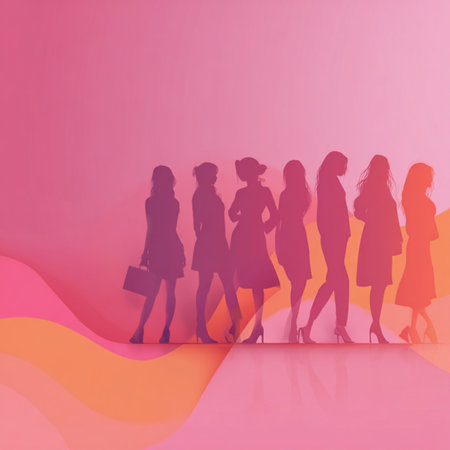 Vibrant neon line-art silhouettes of women on a dark glowing background. Ideal for 8 March celebrations, feminine artwork, event branding, posters, invitations, and modern promotional materialsの写真素材