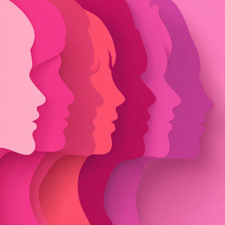 Vibrant neon line-art silhouettes of women on a dark glowing background. Ideal for 8 March celebrations, feminine artwork, event branding, posters, invitations, and modern promotional materialsの写真素材