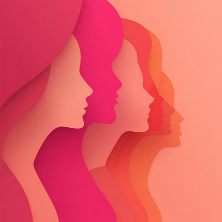 Vibrant neon line-art silhouettes of women on a dark glowing background. Ideal for 8 March celebrations, feminine artwork, event branding, posters, invitations, and modern promotional materialsの写真素材