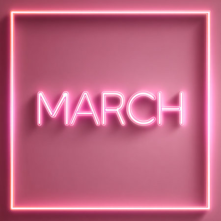 A soft pink luxury background with a glowing neon number 8 and bright âMarchâ lettering framed in gold. Elegant 3D design with luminous highlights and glossy textures. Perfect for Women's Day greeting cards, holiday banners, festive posters, and modern promotional designsの写真素材