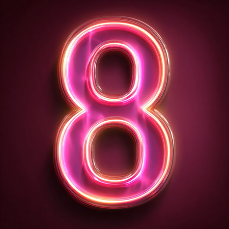 A soft pink luxury background with a glowing neon number 8 and bright âMarchâ lettering framed in gold. Elegant 3D design with luminous highlights and glossy textures. Perfect for greeting cards, holiday banners, festive posters, and modern promotional designsの写真素材