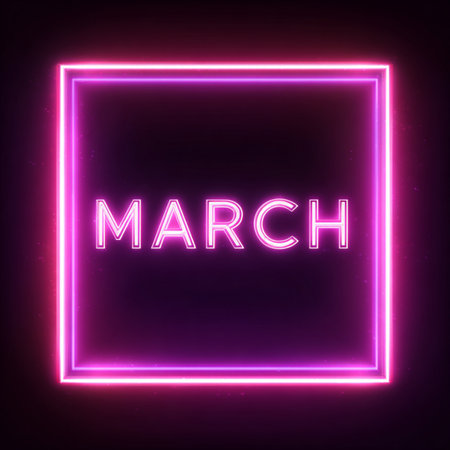 A soft pink luxury background with a glowing neon number 8 and bright âMarchâ lettering framed in gold. Elegant 3D design with luminous highlights and glossy textures. Perfect for Women's Day greeting cards, holiday banners, festive posters, and modern promotional designsの写真素材