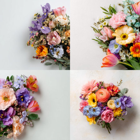 A stunning collection of garden flowers in bright yellow, orange, and pink hues. Ideal for...
