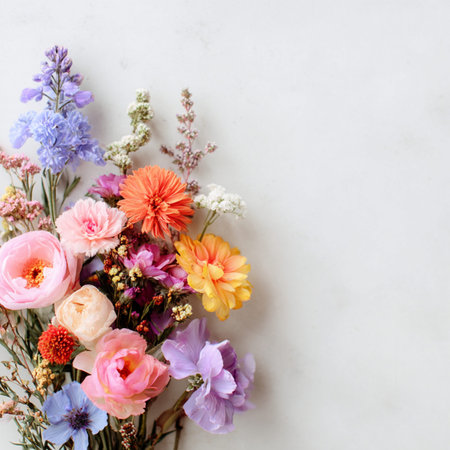 A stunning collection of garden flowers in bright yellow, orange, and pink hues. Ideal for...