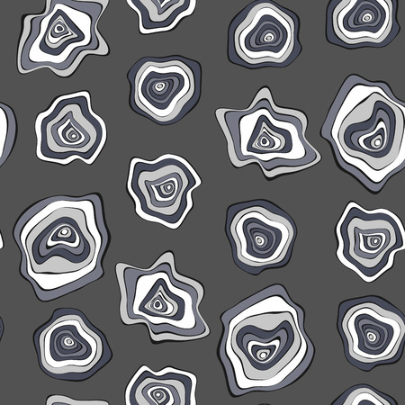 Seamless Background with Wavy Round Abstraction. Hand Drawn Music Pattern in Ethnic Style. Vector Psychedelic Illustration with Deformed Circles. Wavy Seamless Pattern for Fabric, Textile, Cloth.のイラスト素材