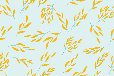 Floral Seamless Pattern in Pastel Color Design. Vector Eucalyptus Leaves and Beautiful Blossom...