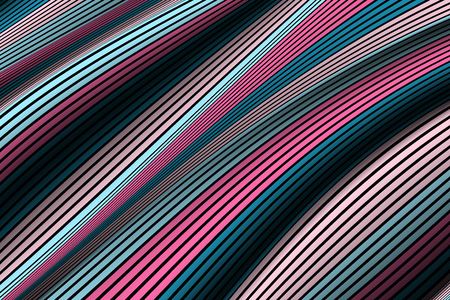 Trendy Abstract Background. Vector Wallpaper with Effect of Volume and Movement. Distorted Colorful Surface. Wavy Lines and Gradient Mesh. Futuristic 3D Illustration with Distortion of Lines. Flow.のイラスト素材