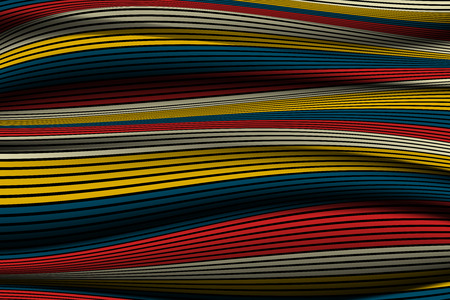 Trendy Abstract Background. Vector Wallpaper with Effect of Volume and Movement. Distorted Colorful Surface. Wavy Lines and Gradient Mesh. Futuristic 3D Illustration with Distortion of Lines. Flow.のイラスト素材