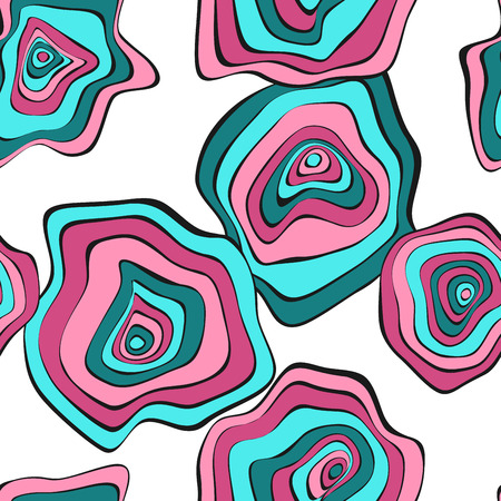 Wavy Distorted Rounds. Seamless Pattern with Deformed Circles. Hand Drawn Abstract Background. Vector Psychedelic Illustration with Colorful Spots. Wave Seamless Pattern for Fabric, Textile, Wrapping.のイラスト素材