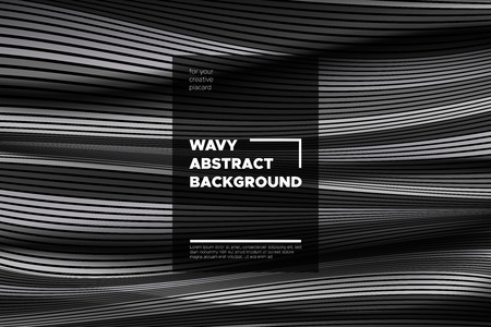 Movement. Monochrome Abstract Background of Waves. Modern Bright Flow Poster. Blend. Distortion of Wave Stripes. 3d Surface with Optical Illusion. Monochrome Warped Lines Movement Effect. Eps10 Vectorのイラスト素材