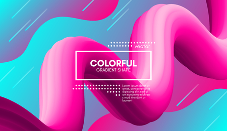 Abstract Modern Background with Trendy Vibrant Gradient. Flow Shapes in Pink and Blue Colors. 3d Background with Wave Liquid for Flyer, Poster. Bright Vector Background with Gradient Fluid Elements.のイラスト素材