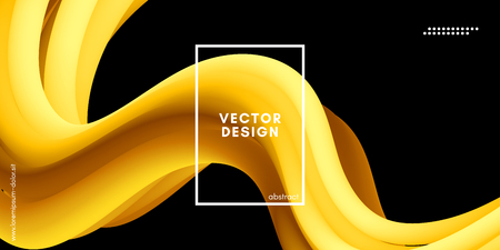 Yellow Wave Liquid Shapes. 3d Abstract Flow Design in Gold Colors. Trendy Luxury Background for Wave Poster, Flyer. Modern Vector Illustration Eps10. Creative Wave Template with Gold Fluid Elements.のイラスト素材